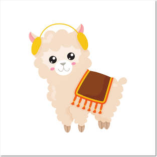 Autumn Llama, Cute Llama, Cute Alpaca, Ear Muffs Posters and Art